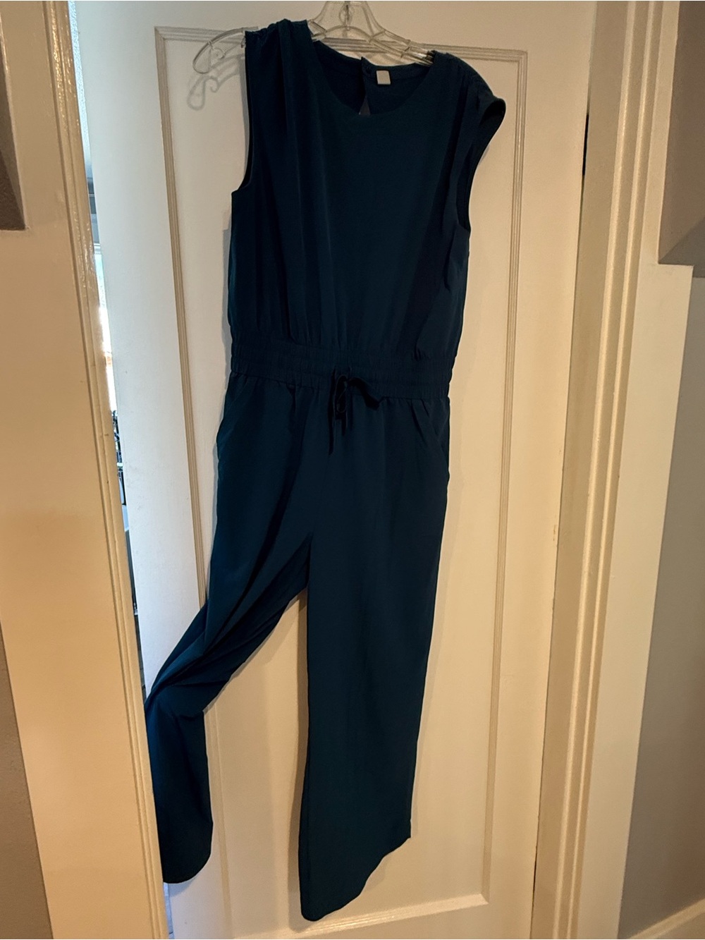 Title Nine Sleeveless Teal-Blue Jumpsuit with Drawstring Waist